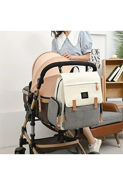 Quasar & Co. Backpack for mothers and babies, compartmentalized, textile, 40x30x13 cm, gray-white