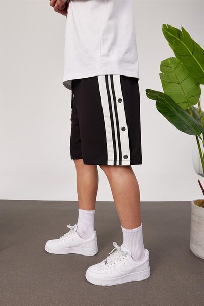 NOMARC Men's 2-Line Buttoned Black Shorts