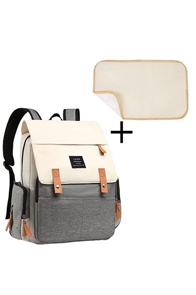 Quasar & Co. Rucsac Pentru Mamici Si Bebelusi, Compartimentat, Textil, 40x30x13 Cm, Gri-alb