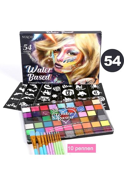 OEM Set profesional pentru pictură facială și corporală, 54 de culori, non-toxic, pensule și șabloane