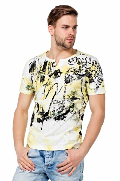 Cipo&Baxx Erkek Sarı Kartal Desenli Slim Fit Shirt