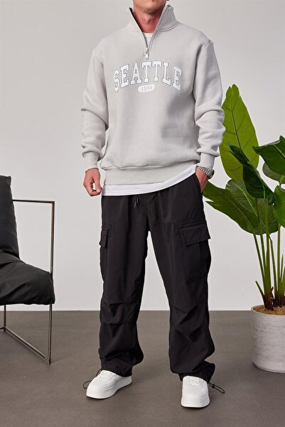 NOMARC Γκρι φούτερ Seattle με φερμουάρ στο γιακά