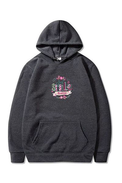 VERSCOVE Smile Flower Printed Sweatshirt Kangaroo Pocket Hooded 2 Thread Seasonal Comfortable Fit