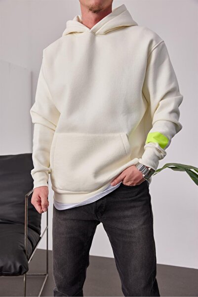 NOMARC Світло-сірий світшот з капюшоном і принтом на рукаві