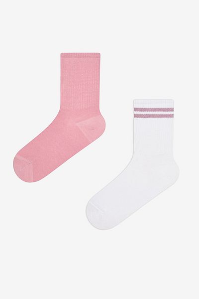 Penti Pinky Line 2-piece Tennis Socks - Pink and White