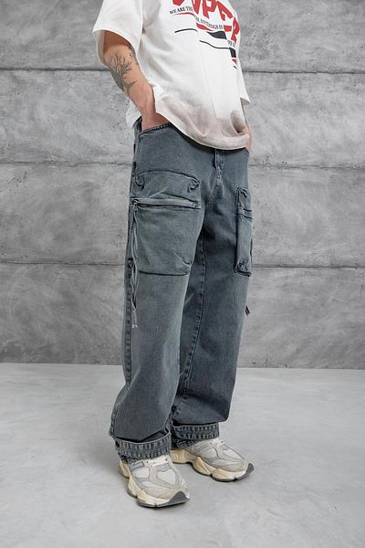 NOMARC Σκούρο Navy Blue Cth Vintage φαρδύ τζιν με λεπτομέρεια τσέπης και ποδιού
