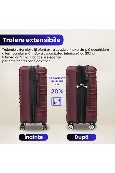 Quasar & Co. Set 3 Trolere,s/m/l,model Line, 4 Roti Maner Telescopic, Cifru, Abs, Visiniu