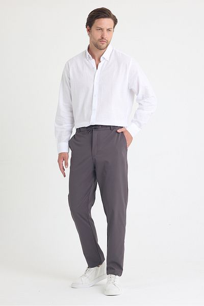 EXSPORT Men's Side Pockets, Elastic Waist, Lace-Up Belt, Relaxed Fit, Comfortable Cut Cool Fabric Trousers