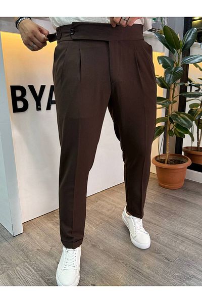 BYATA MENS STYLE Italian Cut Fabric Trousers with Elastic Waist