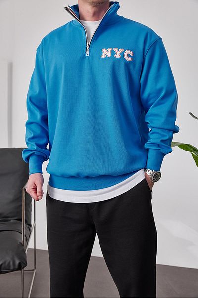NOMARC Μπλε φούτερ NYC με φερμουάρ στο γιακά