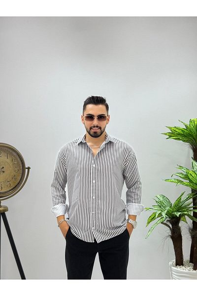 JACK CAPRİO Ανδρικό ριγέ πουκάμισο - Regular Fit Mold - Υψηλής ποιότητας Kamus Feather