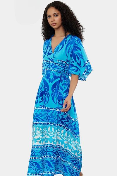 PayBuy Summer Multi Ethnic Print a Line Midi Dress Comfortable Cut with Stylish Belt Detail