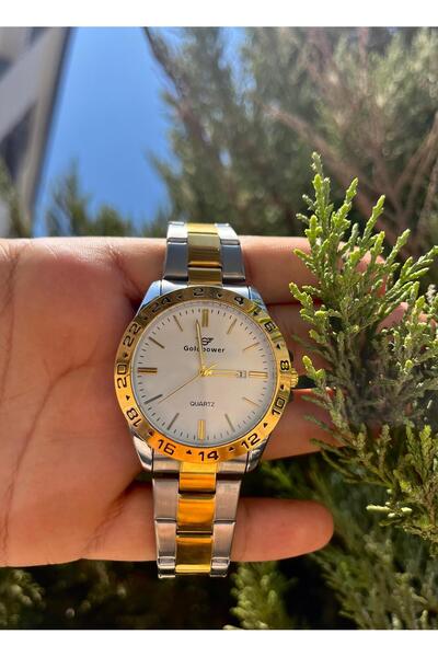 Gold Power Rolex Model Lüks Çelik Gold İçi Siyah Renk Kasa Çevirme Detaylı Takvimli Erkek Kol Saati