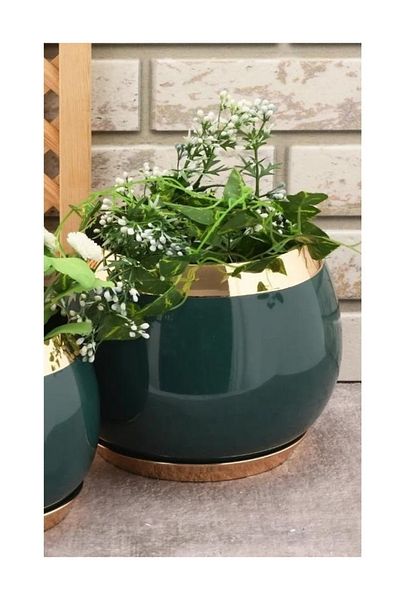 HELVACIOĞLU AKSESUAR Luxury Metal Chubby Vase Green Gold 22 cm