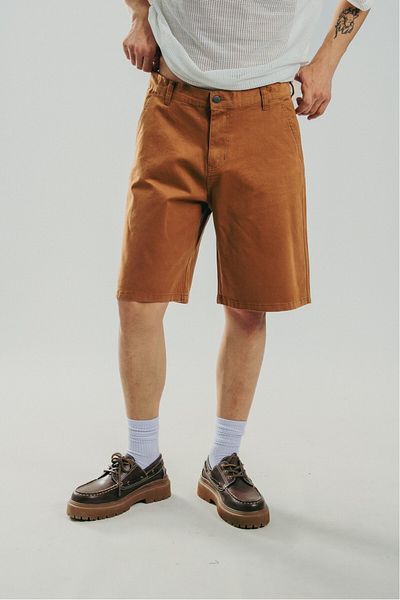 UKHWD SUPPLY Brown Gabardine Baggy Jean Men's Shorts Jorts