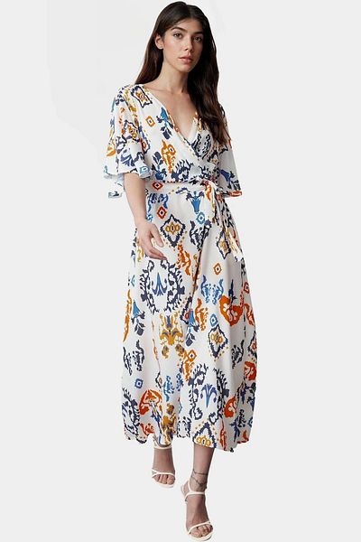 PayBuy Summer Multi Ethnic Print a Line Midi Dress Comfortable Cut with Stylish Belt Detail