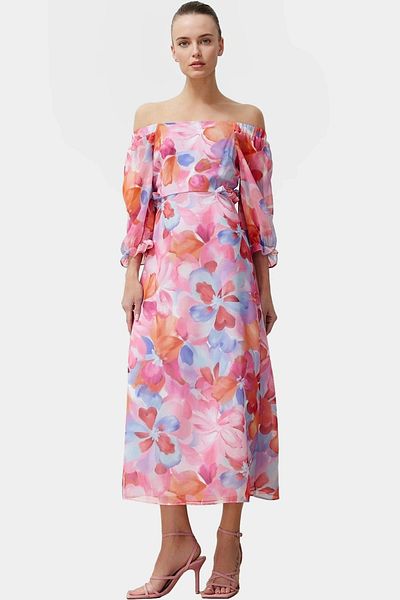 PayBuy Maxi Chiffon Dress Floral Pattern a Line Three Quarter Sleeve Without Belt Long Lasting Trend Design