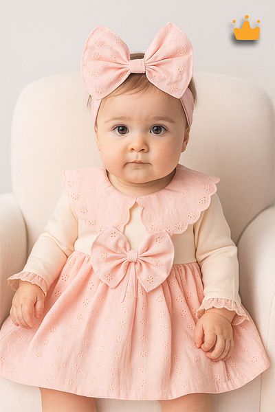 Babyhola 0-12 Months Baby Girl Eid Dress Set Cotton with Hairband