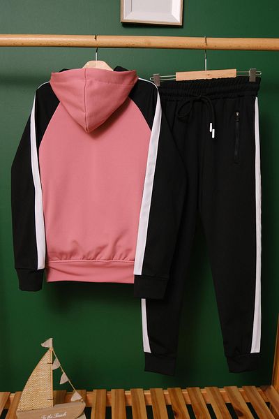 Zaziko Kids Unisex Stripe Detailed Hooded Children's Tracksuit Set
