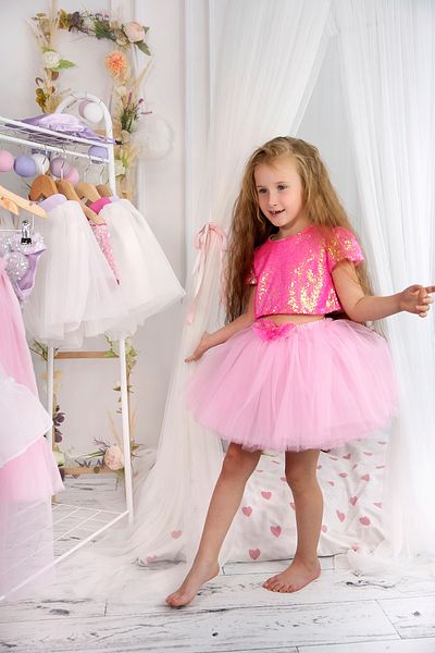 DUCA Glitter Sequin Crop and Fluffy Tutu Skirt Double Set