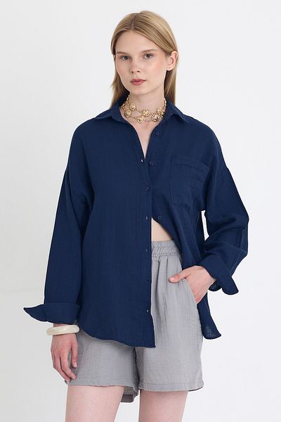 Rays Cămașă de muselină supradimensionată Laci cu un singur buzunar 100% bumbac 4697A