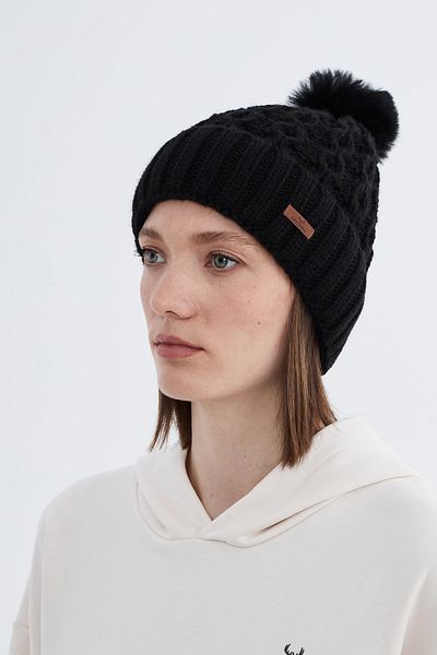 Nordbron Black Winter Beanie - Soft and Pompom Acrylic Giada, Thick Knitted Basic Model