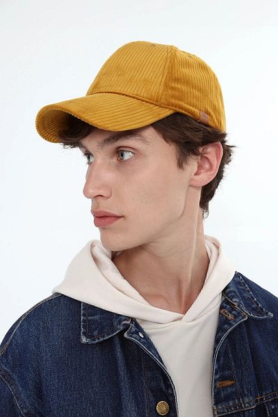 Nordbron Unisex Mustard 100% Cotton Half Lined Velvet Hat Leather Label Detailed Basic Adjustable Cap