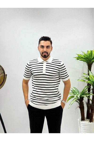 JACK CAPRİO Men's Polo Neck Knitted Knitwear T-Shirt Sweat-Free Air-Getting Men's T-Shirt