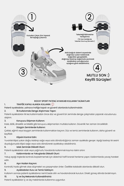 sepona Children's Orthopedic Lighted Wheeled Rocky Sports Skateboard 4-Wheel Shoes with Skates