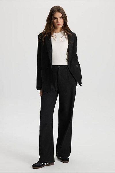 VENA Women's Wide Leg Black Striped Trousers