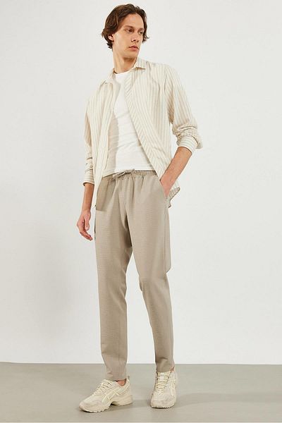 VENA Ανδρικό παντελόνι Alfred Grey Slim Straight Seersucker με ελαστική μέση
