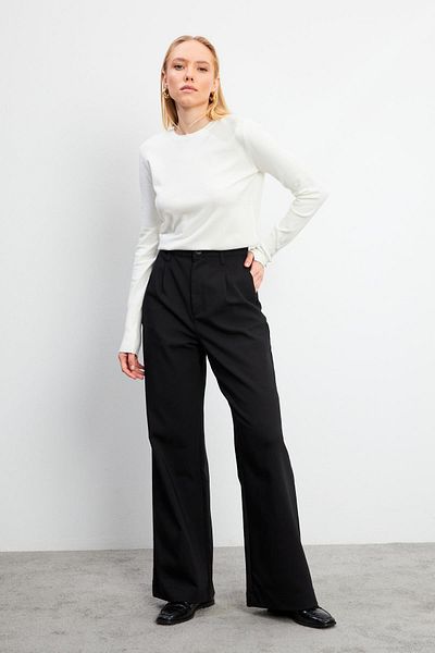VENA Women's Black Wide Leg Stitched Trousers
