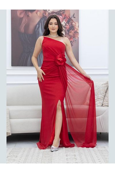 Nice Model Elegant Rose Waist Evening Dress with Side Shawl & Leg Slit - Long Formal Gown for Special Events