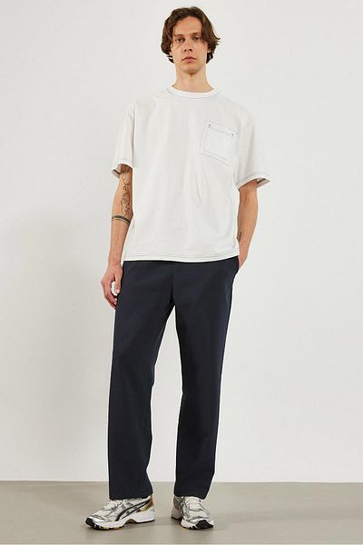 VENA Ανδρικό Smart παντελόνι Steve Navy Blue με ελαστική μέση Slouchy ίσιο πόδι