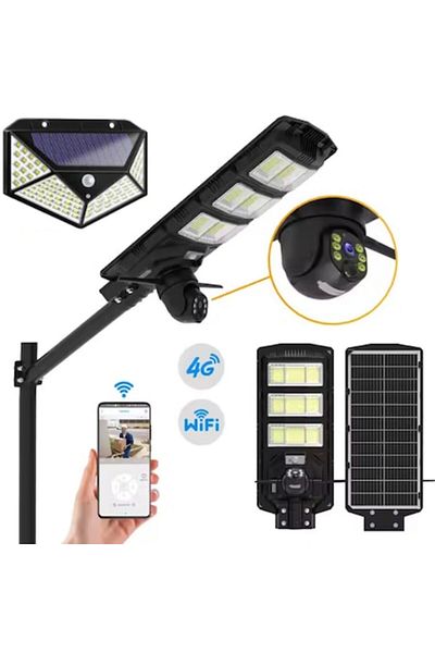 RARINCARE Solar Lamp with Integrated Surveillance Camera, IP65, 4G, 450W, Black