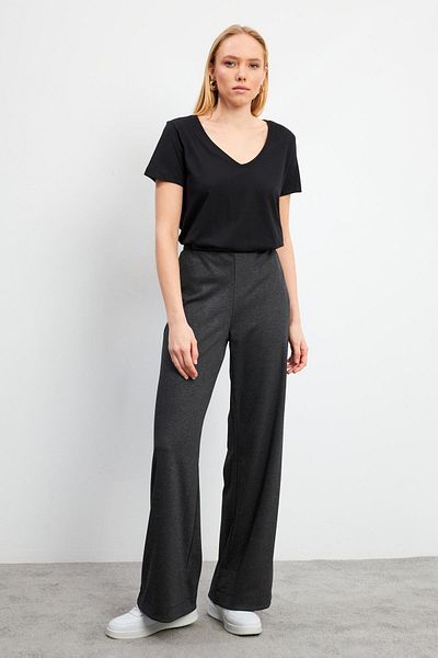 VENA Women's Elastic Waist Black Melange Trousers