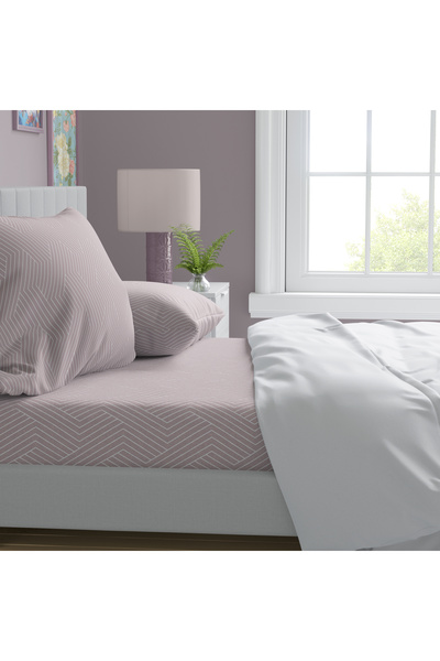 Leruum London Elastic Fitted Sheet Set Pink White Modern Striped 160X200 2 Pillowcases Set Dowry Set Cotton