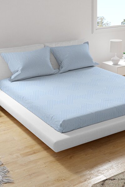 Leruum London Blue Striped Fitted Sheet Set Single Size Sheet 1 Pillowcase Cotton Sheet Set Ranforce