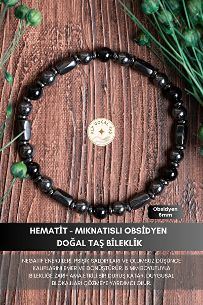 Alp Doğal Taş Orijinal Sertifikalı Hematit Mıknatıslı Obsidyen (6 mm) Doğal T...