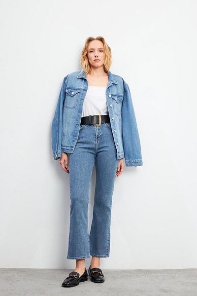 VENA Pantaloni de damă Nadia, albastru închis, cu talie înaltă, pantaloni de jeans