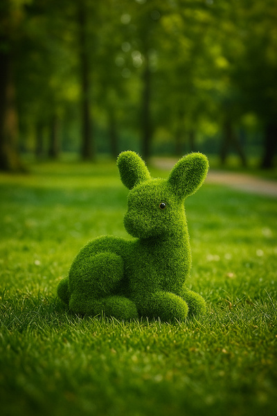 LUZAB Dekoratif Yeşil Yapay Yosun Bahçe Süsü Mini Strafor Geyik 13x12 cm