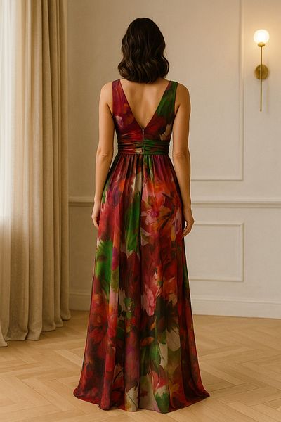 Ceylen Double Breasted Neckline Waist Fitted Tulle Maxi Evening Dress