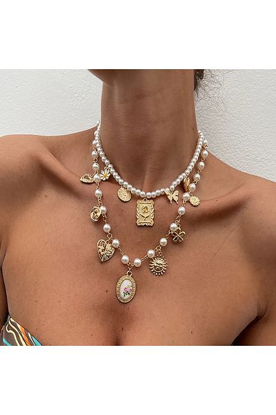 Girift Vintage Aresta 2 Pieces Pearl Stone Necklace Set