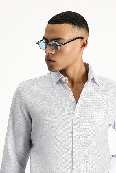 Kiğılı Uzun Kol Slim Fit Dar Kesim Desenli Spor Pamuk Gömlek