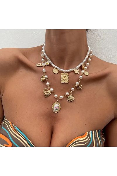 Girift Vintage Aresta 2 Pieces Pearl Stone Necklace Set