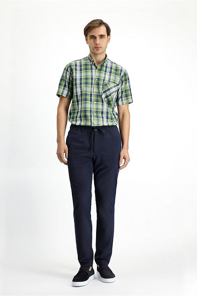 Kiğılı Short Sleeve Regular Fit Plaid Sports Button Collar Cotton Shirt