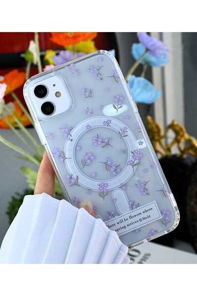Go Aksesuar Iphone 11 Uyumlu Simli Çiçekli Gerçek MAGSAFE Özellikli Darbe Önl...
