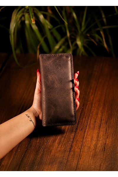 Derimoda Genuine Leather Handmade Long Wallet with Phone Compartment Men Women Vintage Wallet