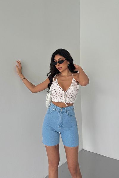 XRAY JEANS Mini pantaloni scurți din denim albastru de gheață din bumbac cu talie înaltă pentru femei