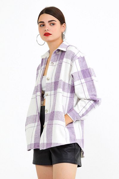 XRAY JEANS Cămașă de damă cu model în carouri cu nasturi în față liliac